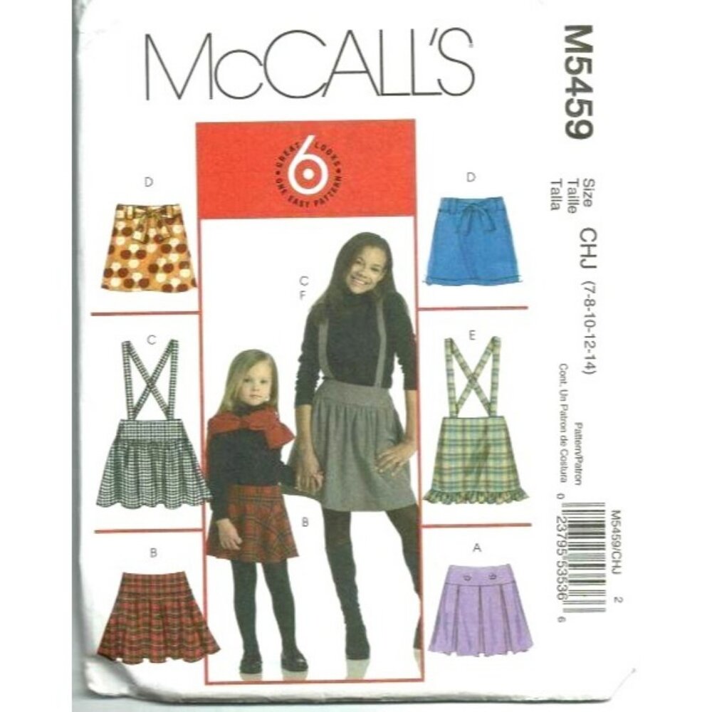 McCalls M5459‎ Sewing Pattern Girls Skirts Leggings Sizes CHJ (7-8-10-12-14)